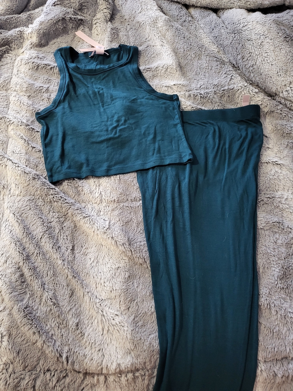 Victoria's Secret Teal Cropped Tank and Leggings Loungewear Set